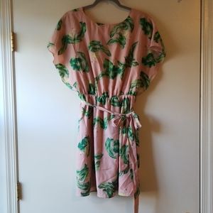 Flamingo and leaf prints dress